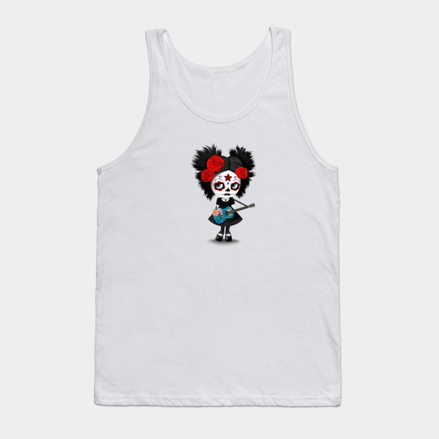 Sugar Skull Girl Playing Turks and Caicos Flag Guitar Tank Top by jeffbartels